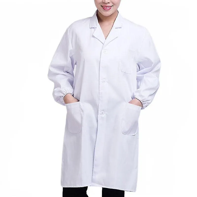 1pc White Polyester Cotton Long Sleeve Workwear Jacket