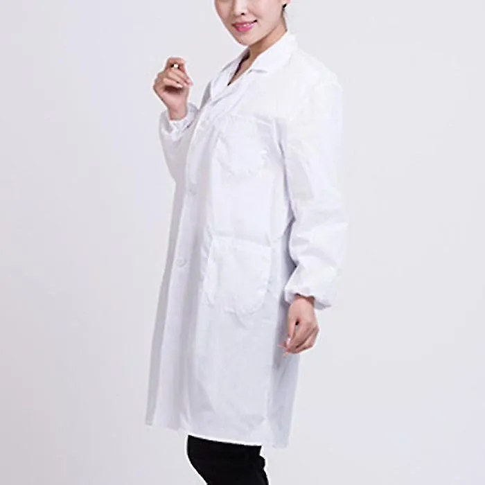 1pc White Polyester Cotton Long Sleeve Workwear Jacket