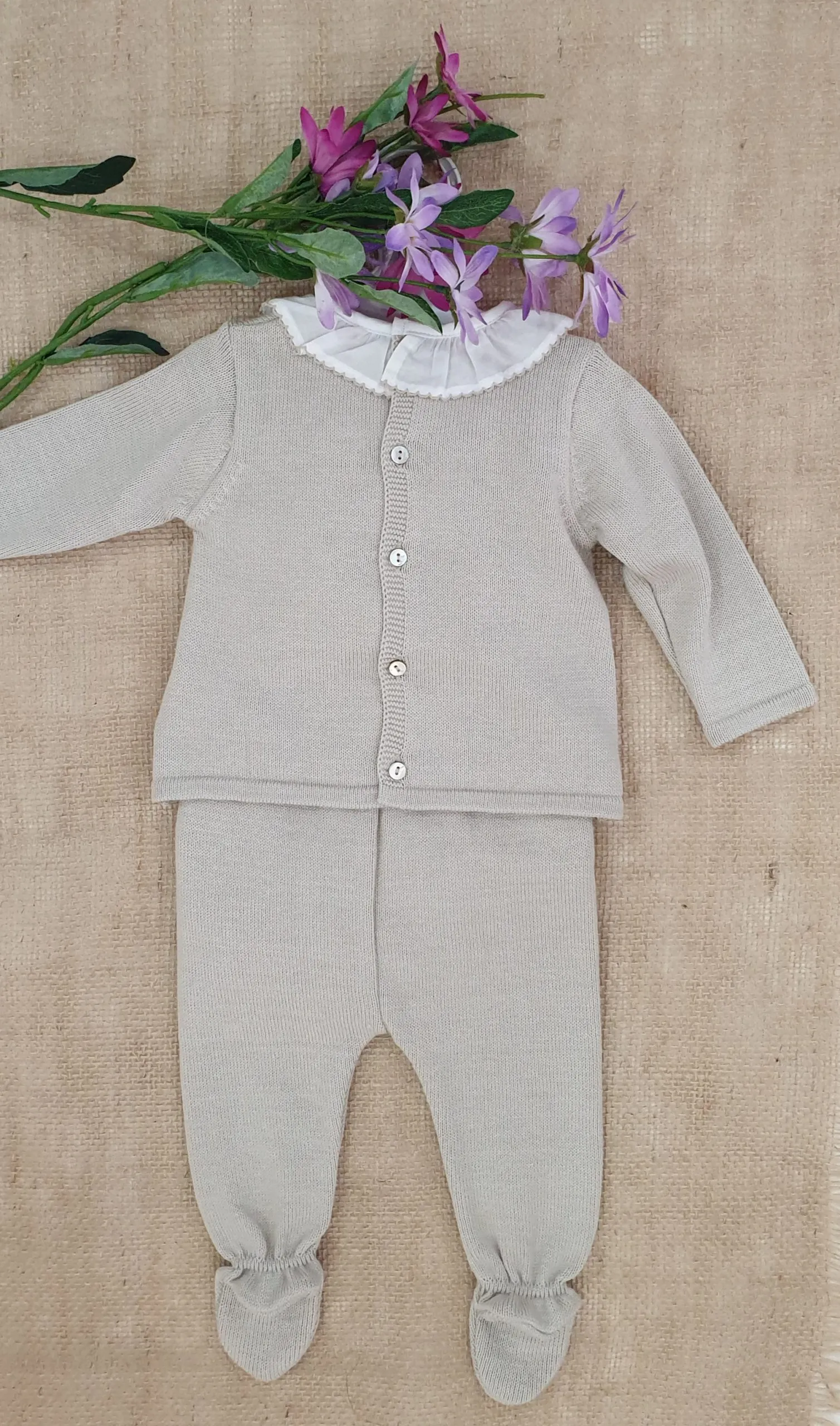 A Conjunto punto bebé polaina + jersey DR KID R100163 camel