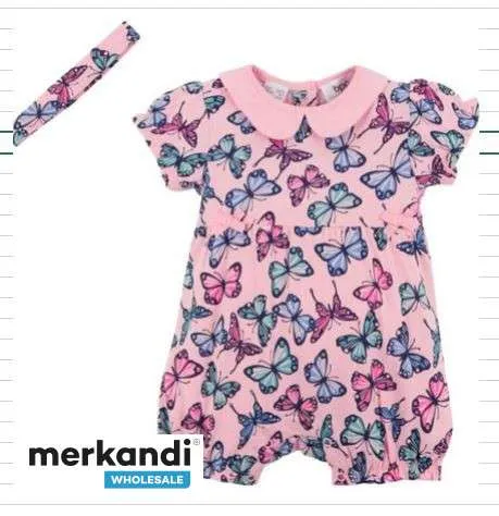 Baby Short Sleeve Jumpsuit con diadema 2 piezas rosa