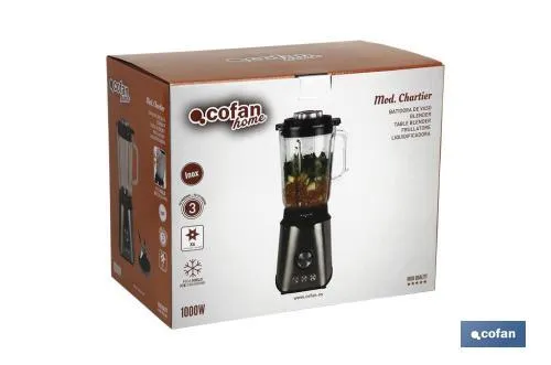 Batidora de vaso | Potencia 1000 W | Capacidad de 1,7 litros | Fabricada en acero inoxidable y vidrio