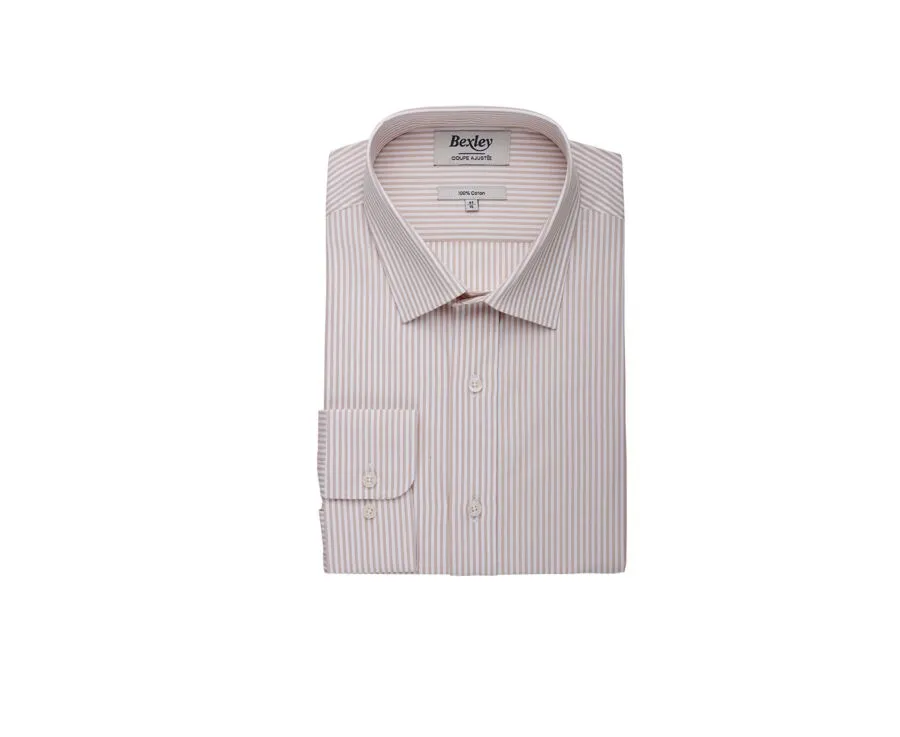 Beige & White striped poplin shirt - MAXIMILIEN