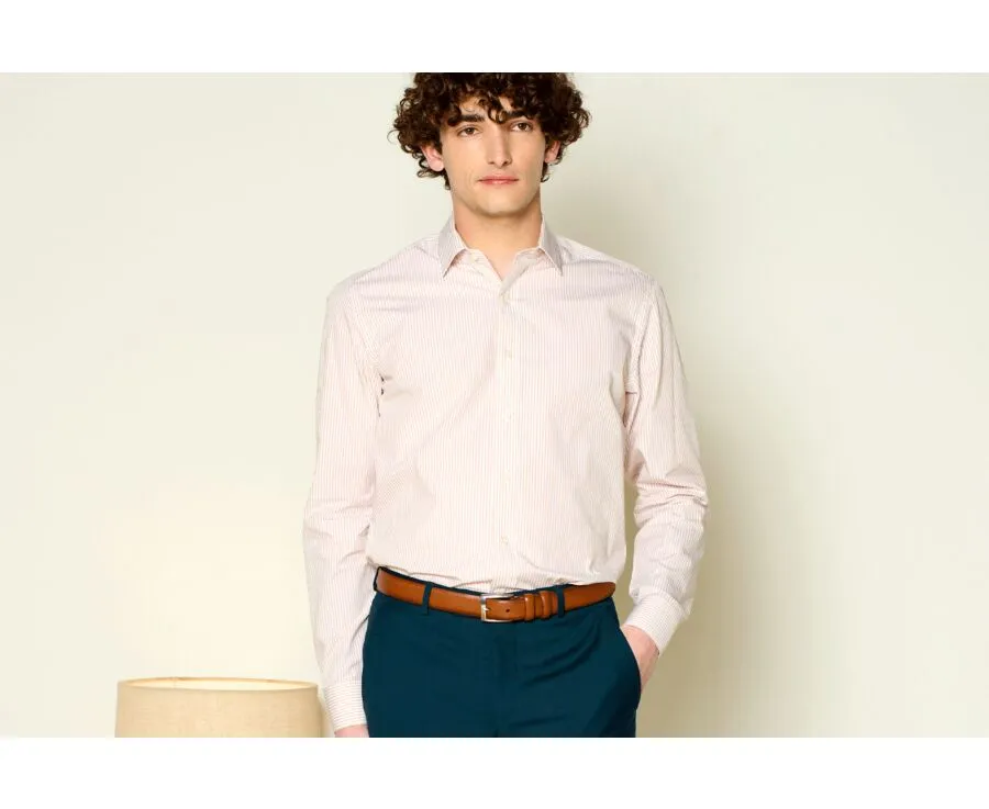 Beige & White striped poplin shirt - MAXIMILIEN