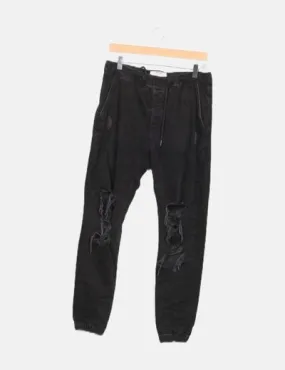 Bershka Pantalón denim negro rotos