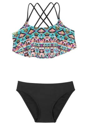 Bikini para niñas (conjunto de 2 piezas) Negro estampado