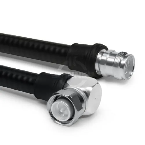 Cable coaxial confeccionado LF 1/2"-50-PE 4.3-10 macho ángulo para atornillar 4.3-10 hembra 2 m