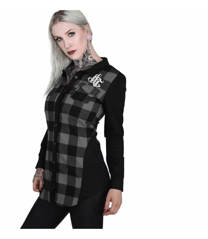 Camisa cuadros chica check Long Sleeve Shirt manga larga Sisterhood Grey Hyraw