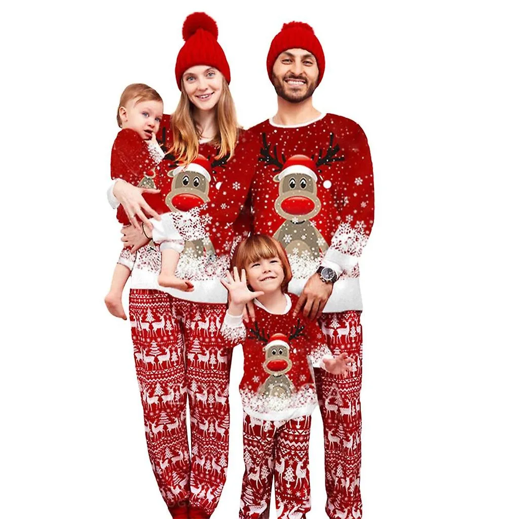  Christmas Pajamas For Family Gift Long Sleeve Holiday Sleepwear Set