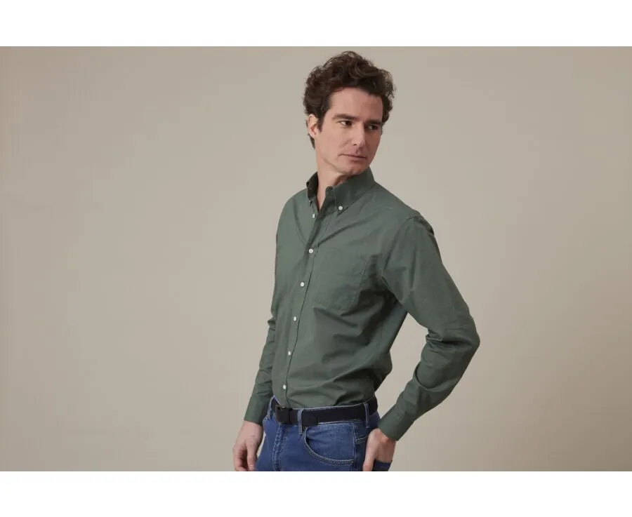 Dark Green long sleeve cotton linen shirt - COLTEN