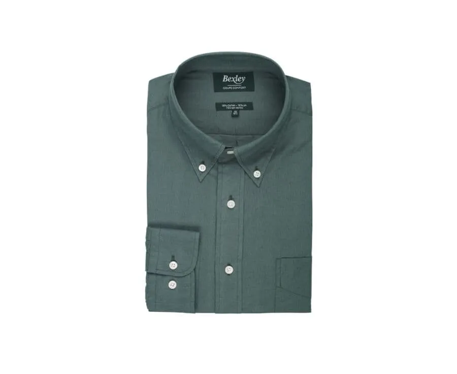 Dark Green long sleeve cotton linen shirt - COLTEN