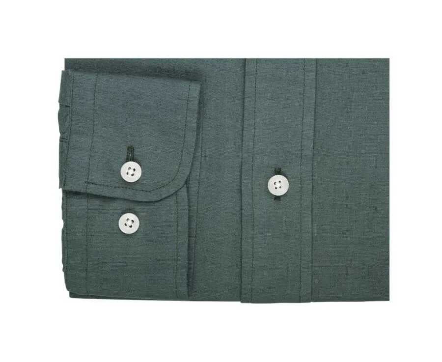 Dark Green long sleeve cotton linen shirt - COLTEN