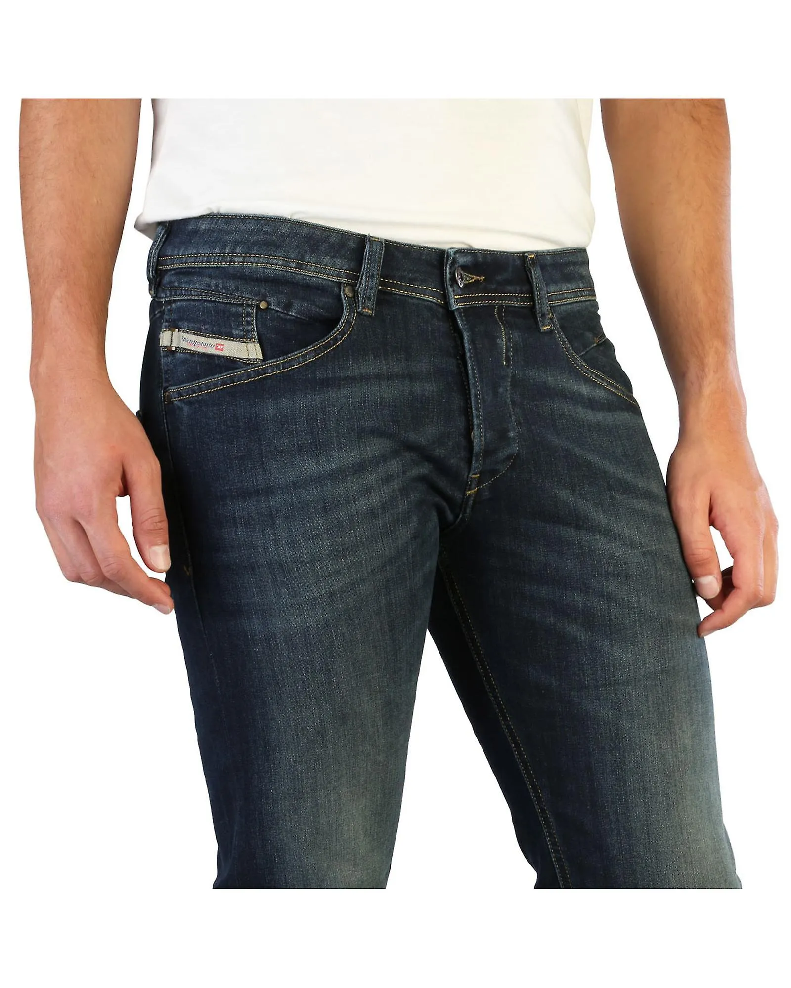 Diesel Solid Colour Regular Fit Legg-Jeans with Button Fastening