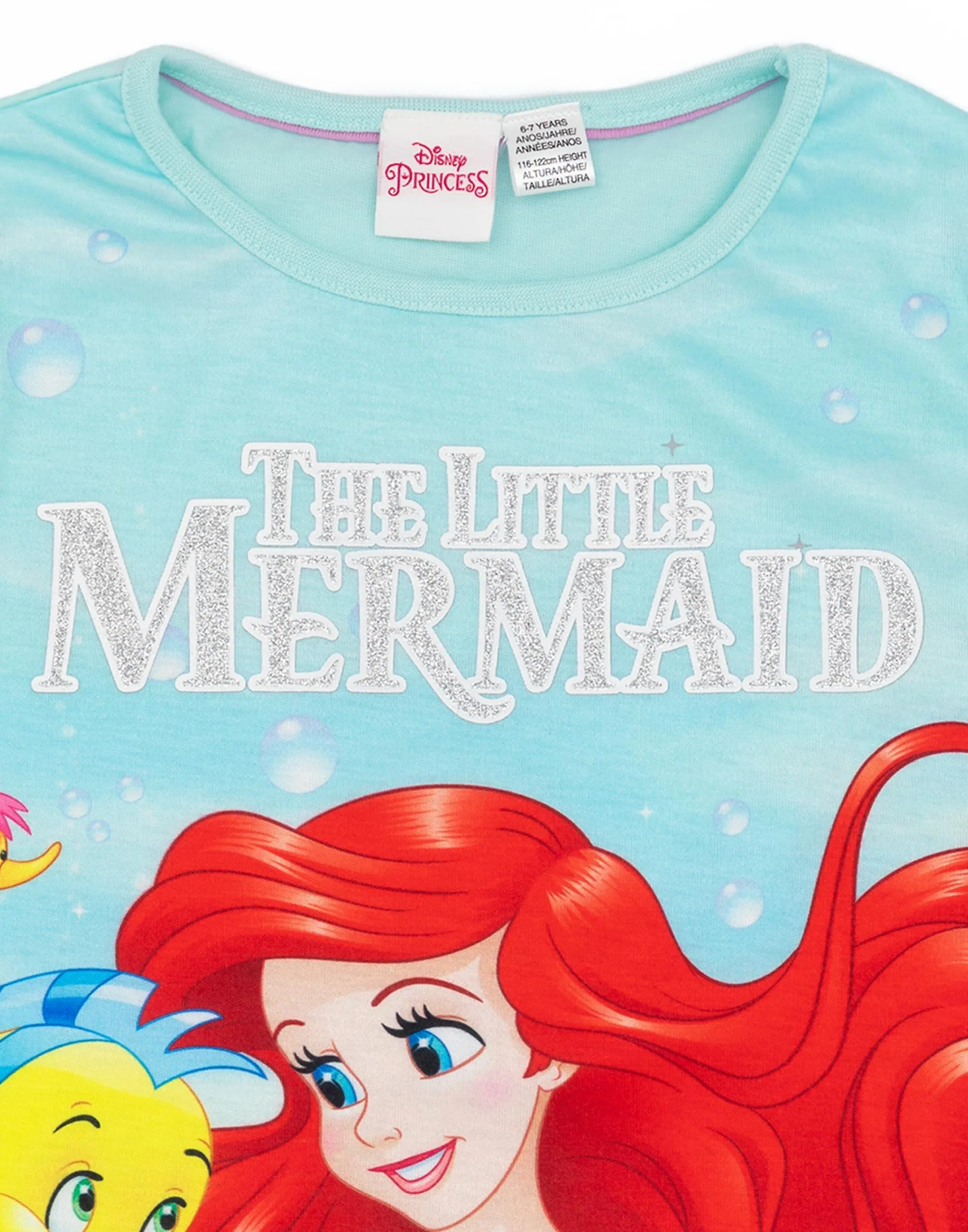 Disney x Little Mermaid Girls Short Sleeve Short Leg Pyjama Set Blue Ariel, Flounder