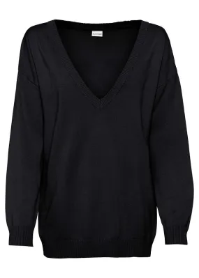 Jersey con cuello en V, oversize Negro