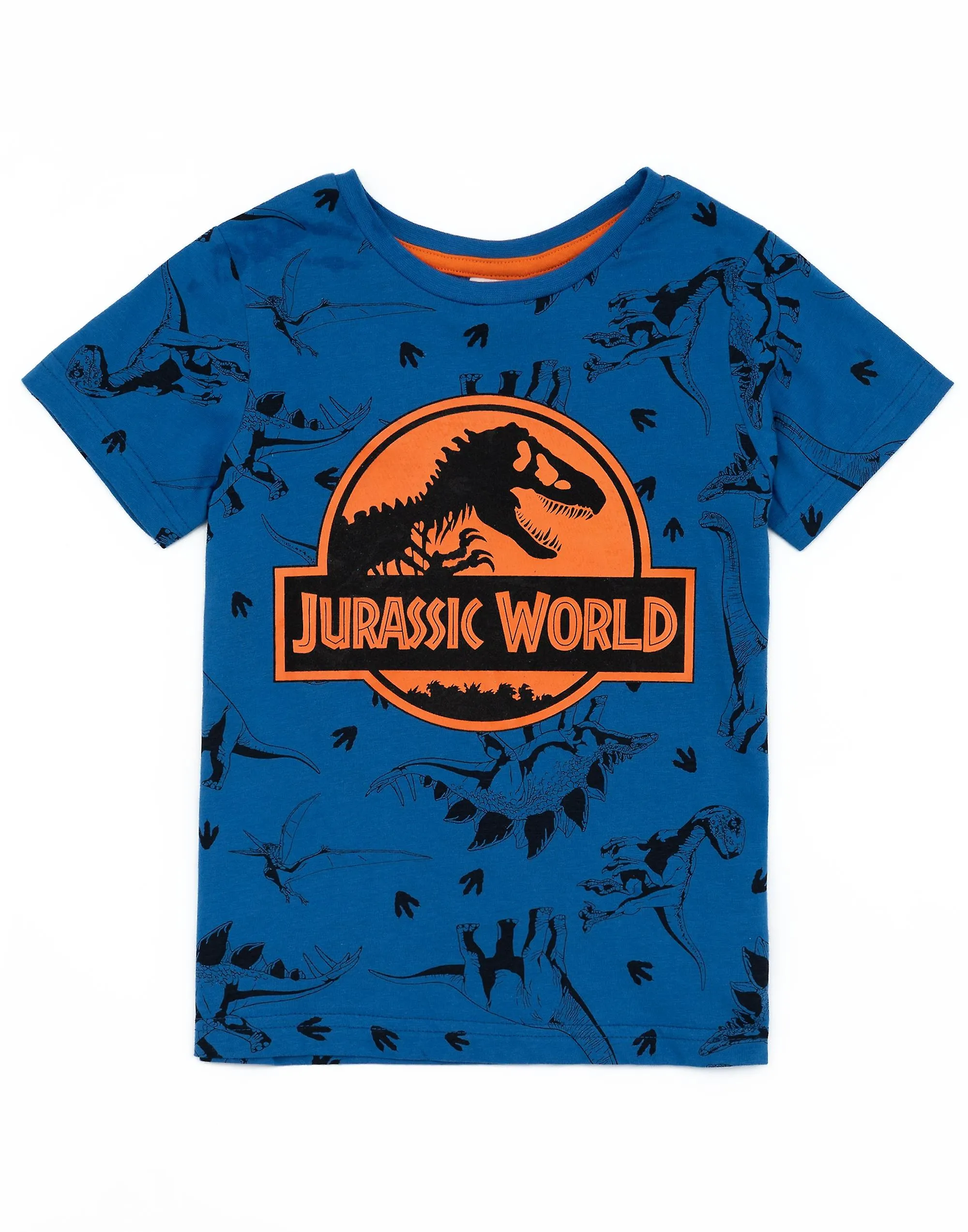 Jurassic World Boys Short Sleeve Short Leg Pyjama Set Blue Scattered Dino Print