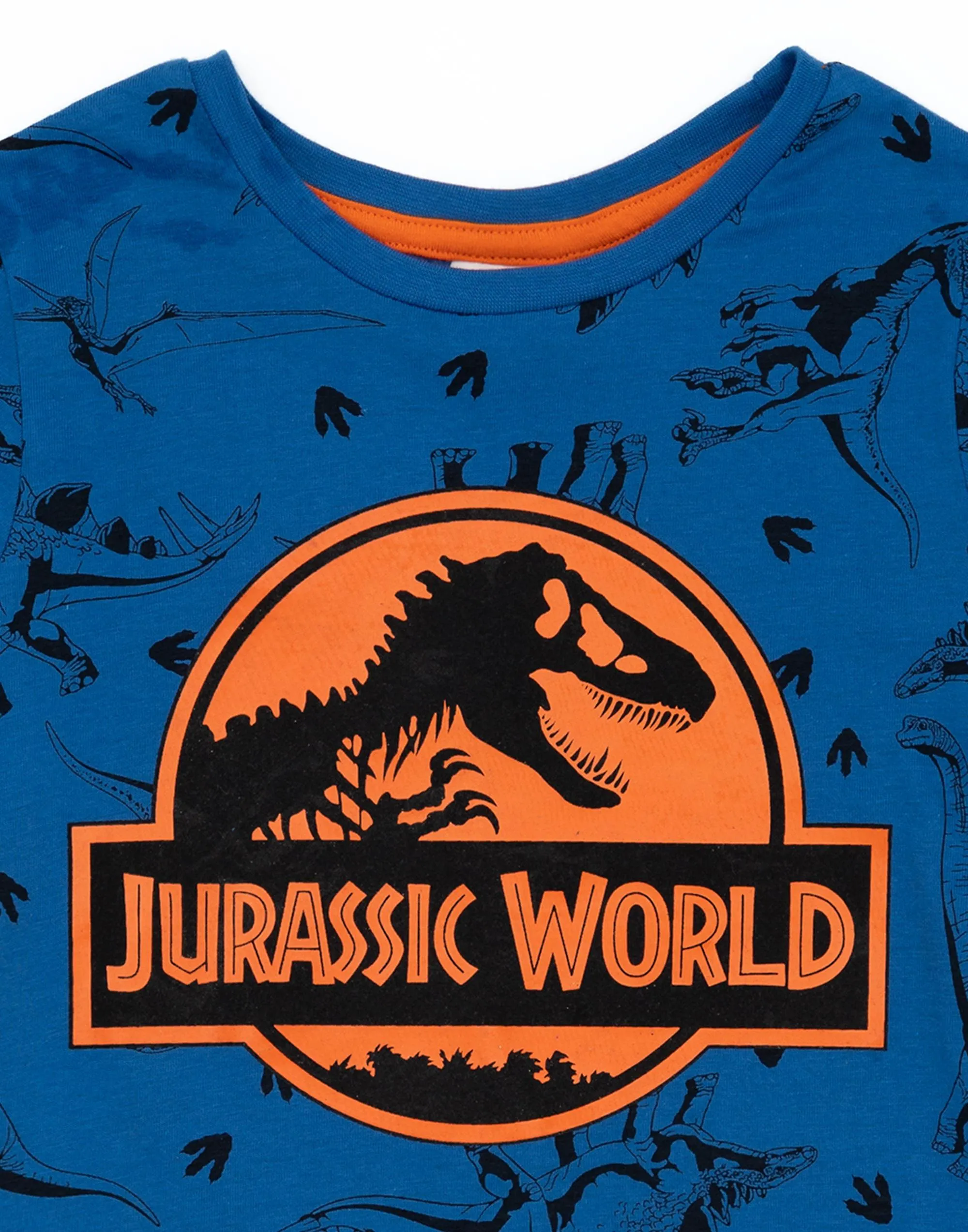 Jurassic World Boys Short Sleeve Short Leg Pyjama Set Blue Scattered Dino Print