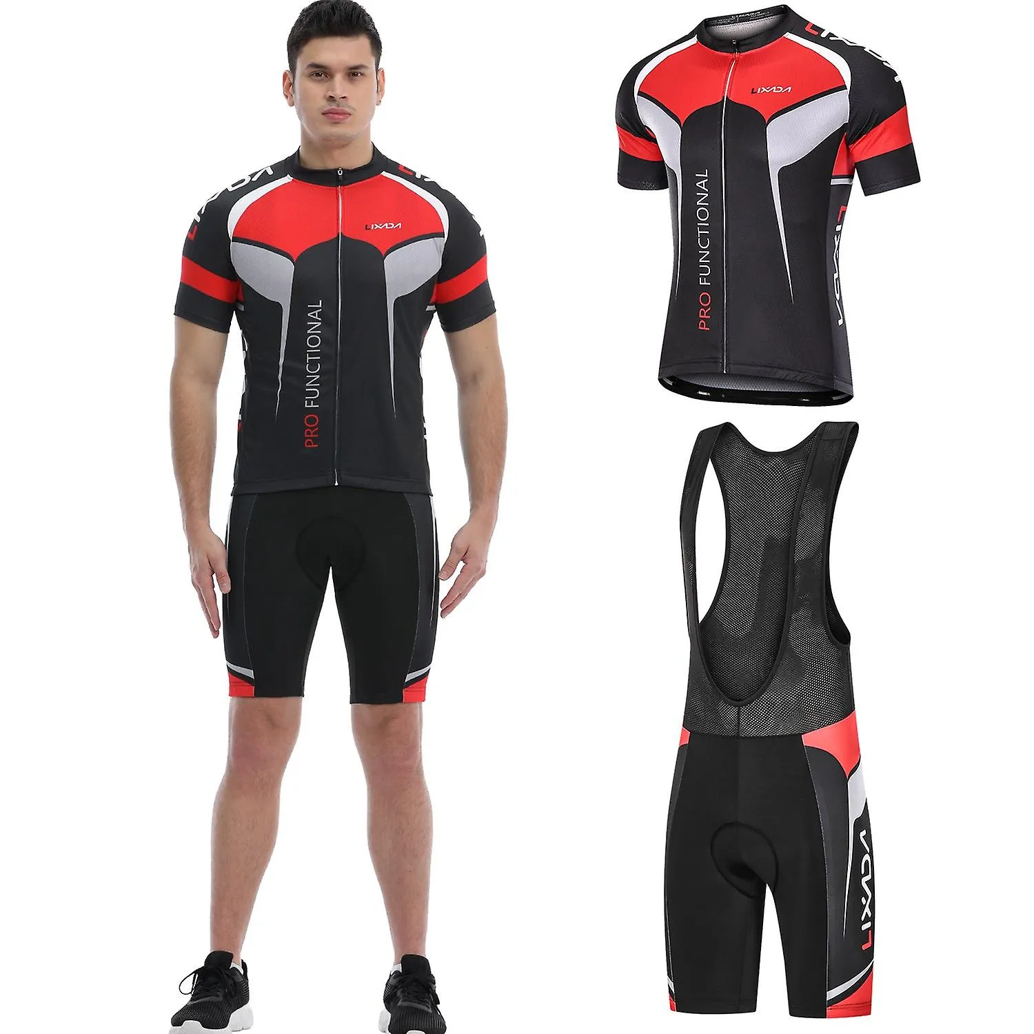 Lixada Men's Short Sleeve Cycling Jersey Padded Bib Short Set Breathable Quick-drying Cycling Cloth 