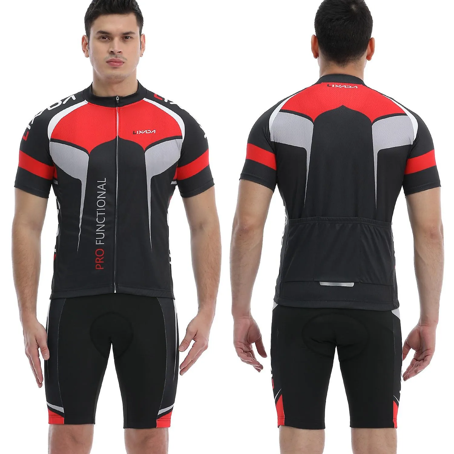 Lixada Men's Short Sleeve Cycling Jersey Padded Bib Short Set Breathable Quick-drying Cycling Cloth 