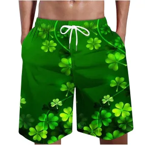 Men Casual Fashion St. Patrick's Day Print Shorts With Pockets Elastic Waist Beach Pants FAN0358