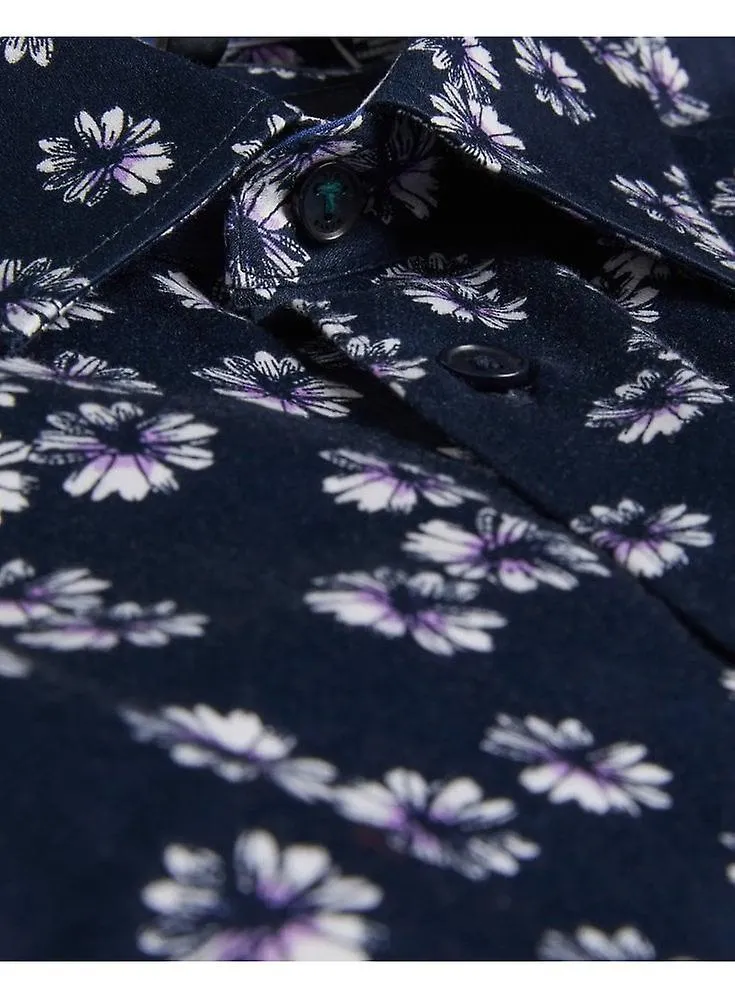 Men's Ted Baker Alfonso Short Sleeve Cotton Floral Shirt Navy