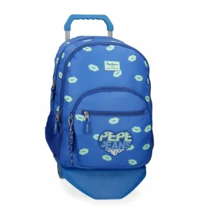 Mochila Pepe Jeans Ruth Doble Cremallera con Carro -32x44x22cm- Azul