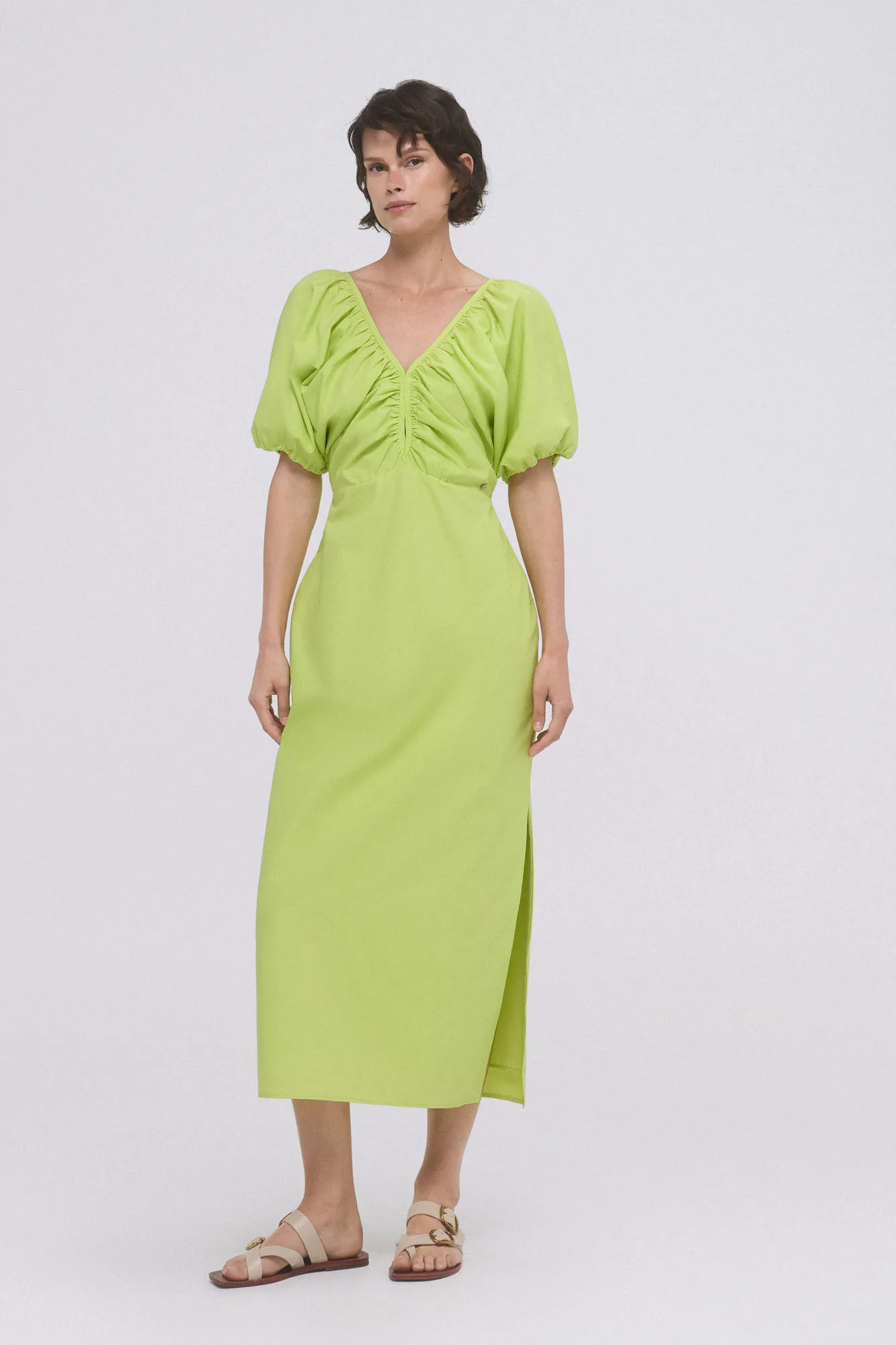 Poplin puffed sleeve dress