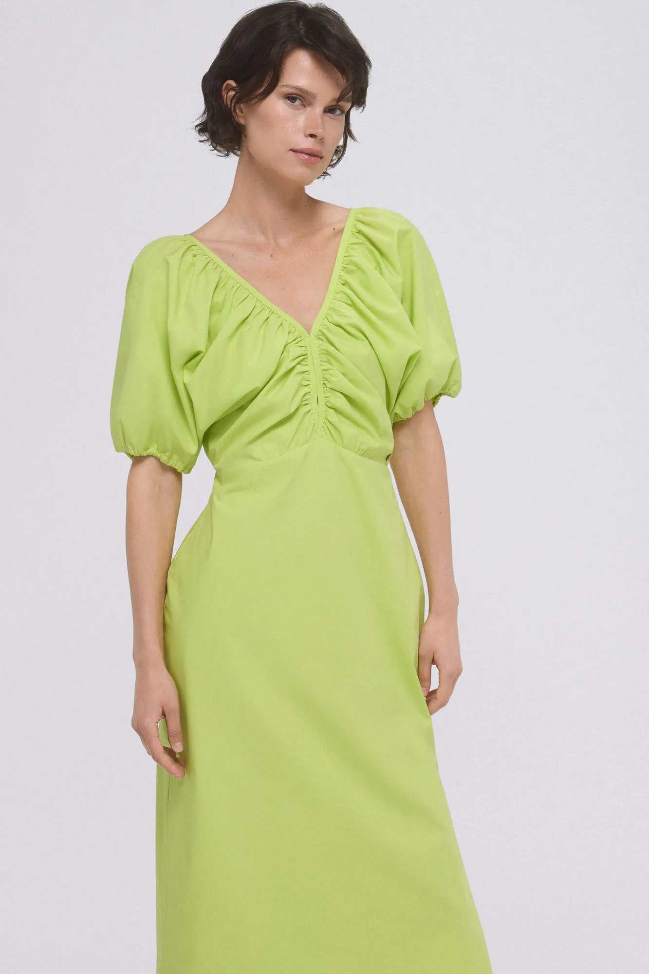 Poplin puffed sleeve dress