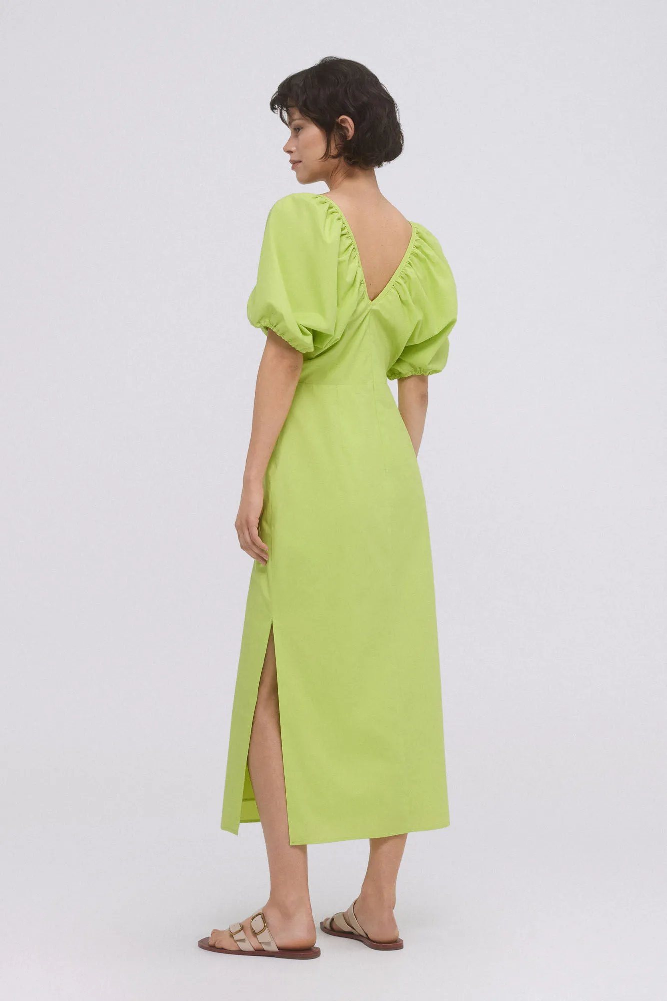 Poplin puffed sleeve dress