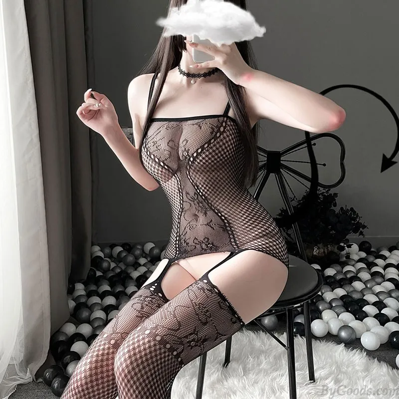 Sexy Flower Fishnet Garter Belt Bodysuit Tights Lingerie One Piece Romper Jumpsuit Underwear Women's Bodystocking