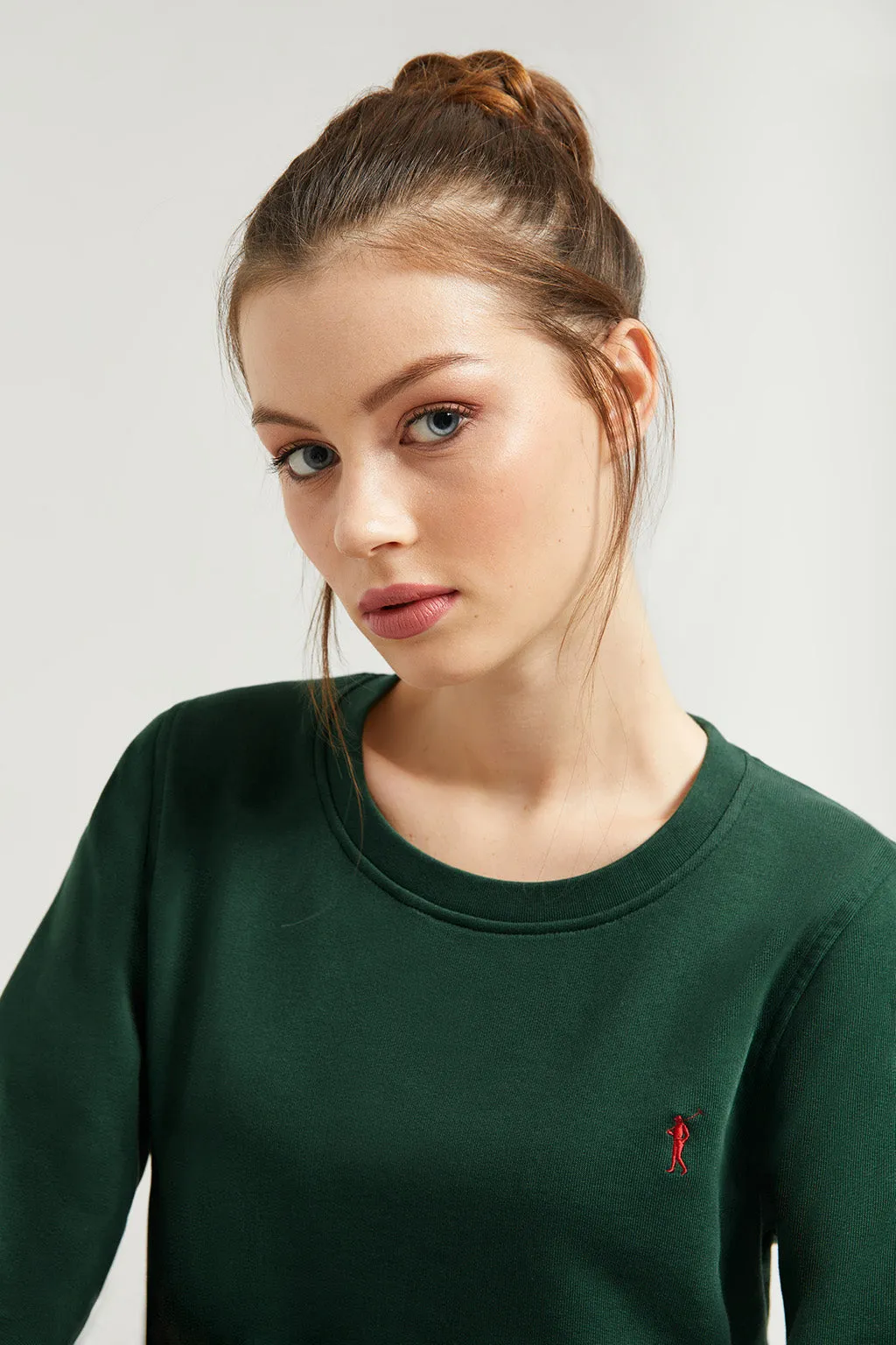 Sudadera básica verde botella de cuello redondo y logo Rigby Go