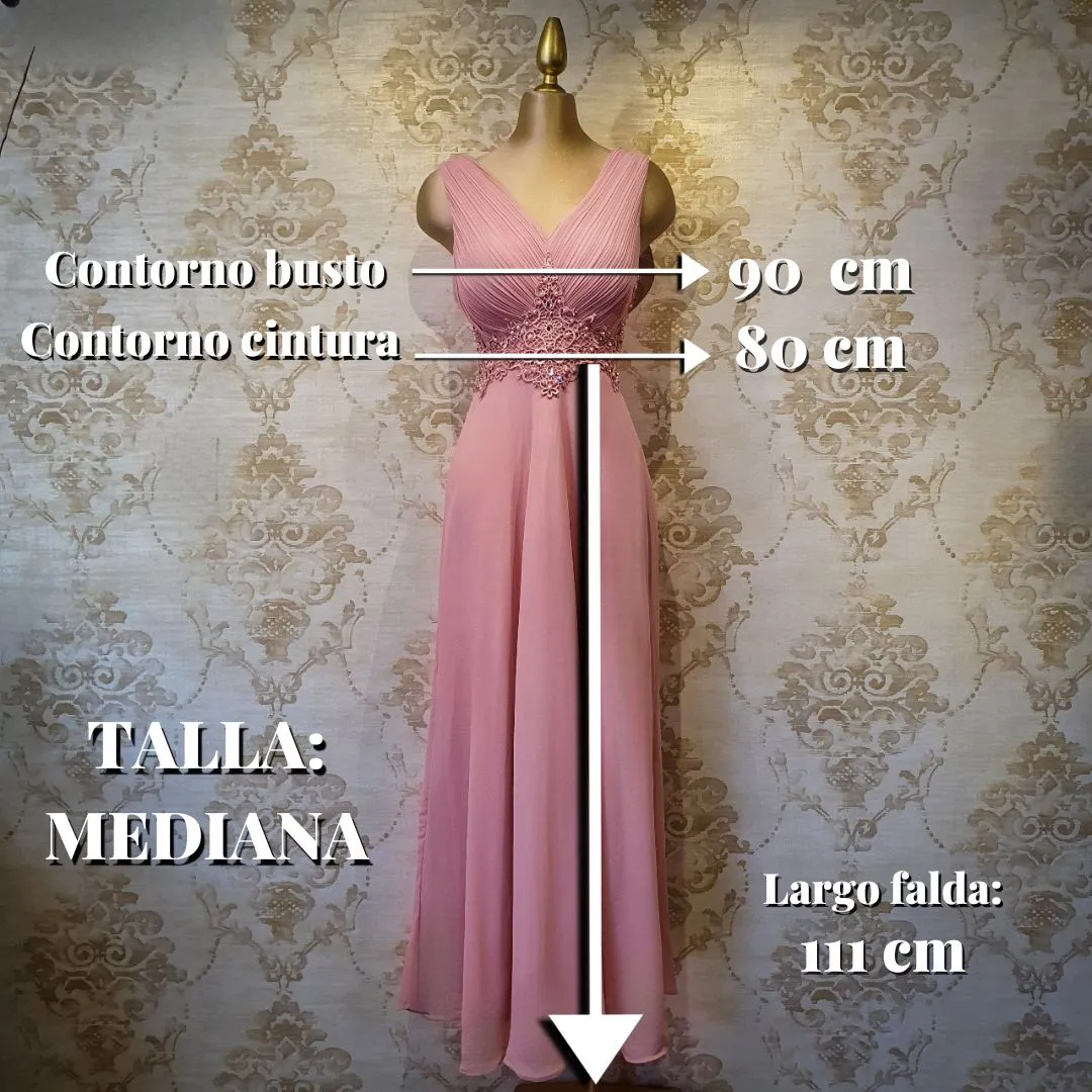 Vestido Rosa Palo Largo Tirante Ancho Gasa con Encaje